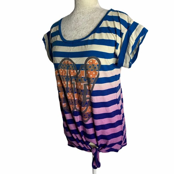 Not! Striped Ombre Tie Front T Shirt Cuffs 43PE - Picture 4 of 7